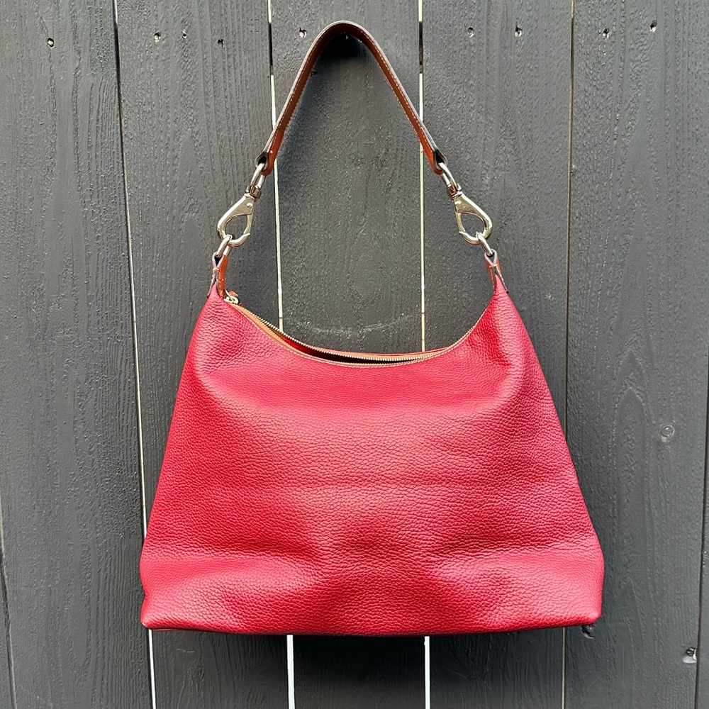Dooney & Bourke Red Leather Shoulder Bag with Tan Strap - Picture 4 of 10